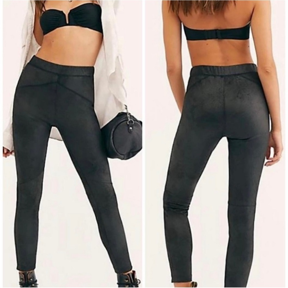 Free People Midnight Black Vegan Suede Pull On Skinny Legging Pants Small